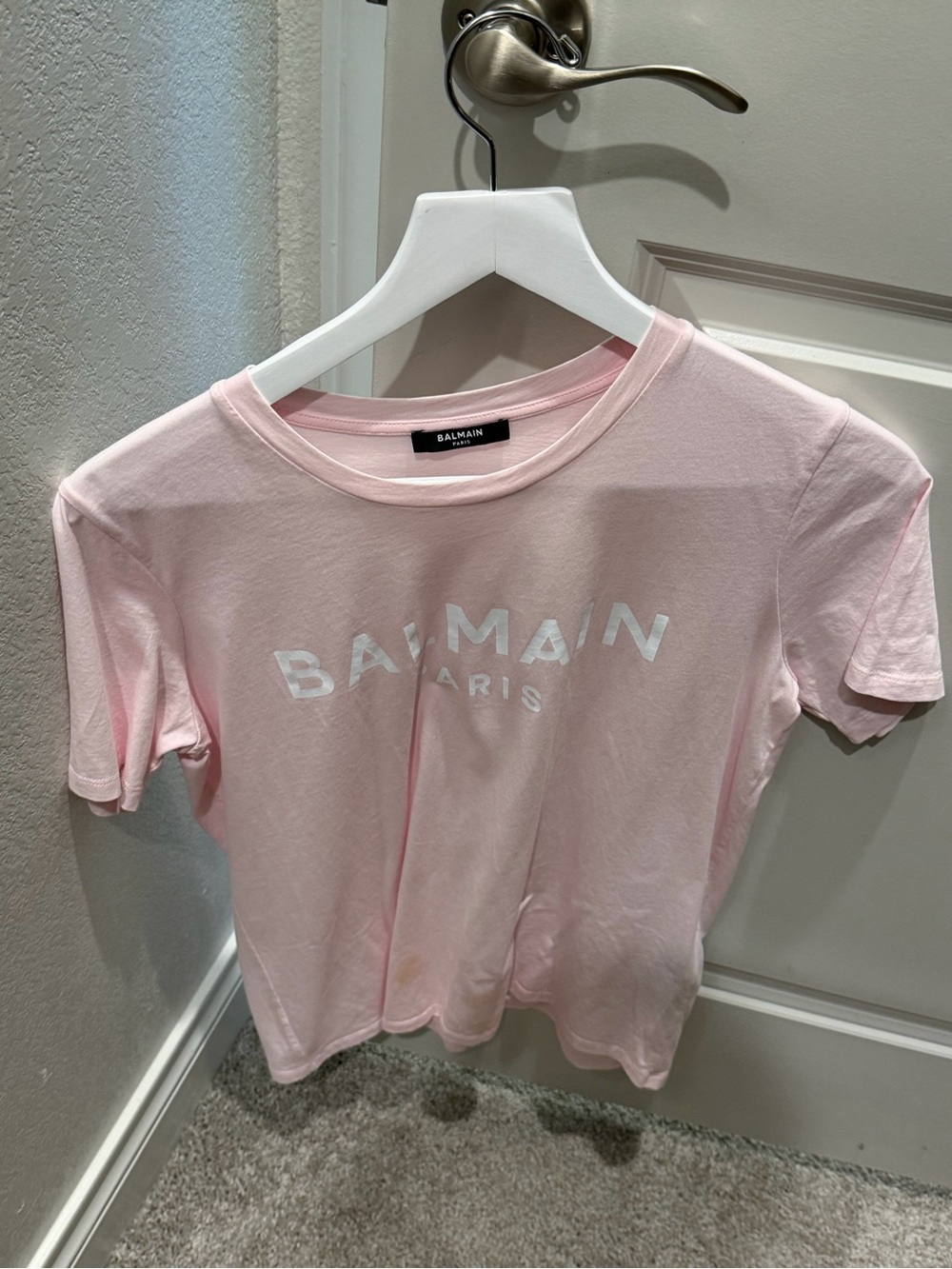 Balmain Pink Logo T-Shirt with Black Tag